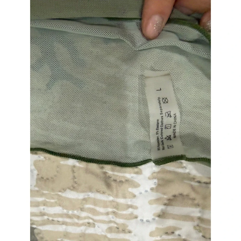 Sage Green Mesh Sarong Bathing Suit Cover Up Sheer Lettuce Trim Wrap Skirt Large